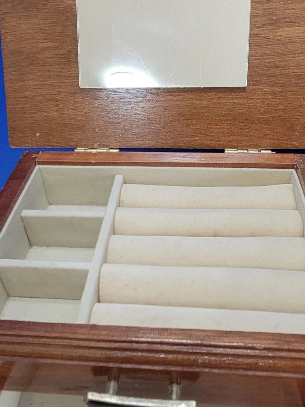 Vintage Wood Jewelry Box with Black Handles Music Box